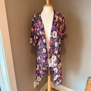 LuLaRoe Floral Kimono with Purple and Cream